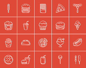 Image showing Junk food sketch icon set.