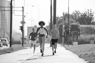 Image showing multiethnic group of people on the jogging