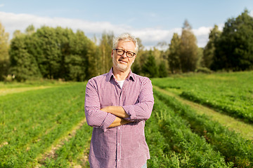 Image showing happy senior man at farm