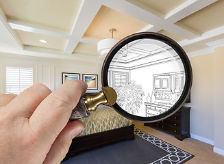 Image showing Hand Holding Magnifying Glass Revealing Custom Kitchen Design Dr