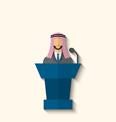 Image showing Arabic Businessman Orator in Keffiyeh Speaking From Rostrum