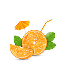 Image showing Orange as a Drink with a Straw and Umbrella