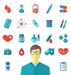 Image showing Collection trendy flat medical icons isolated on white backgroun