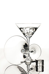 Image showing Wineglasses On A Black Glass Studio Background