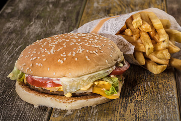 Image showing Hamburger And Rosted Potatoe