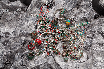 Image showing Handmade Jewelry On Fabric Background
