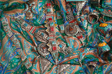 Image showing Handmade Jewelry On Fabric Background