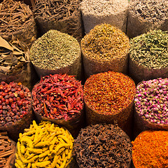 Image showing Spices and herbs being sold on Morocco traditional market.