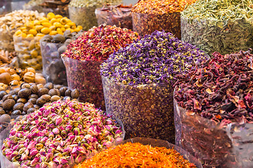 Image showing Spices and herbs being sold on Morocco traditional market.