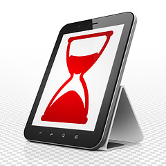 Image showing Time concept: Tablet Computer with Hourglass on display