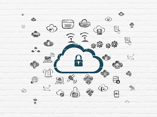 Image showing Cloud technology concept: Cloud With Padlock on wall background