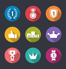 Image showing Flat Icons Collection of Awards and Trophy Signs, Long Shadow Design