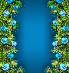 Image showing Winter Holiday Wallpaper with Fir Sprigs and Glass Balls 