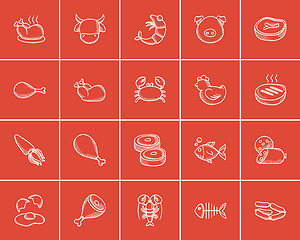 Image showing Food and drink sketch icon set.