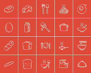 Image showing Food and drink sketch icon set.