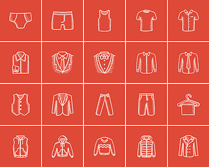 Image showing Clothes for men sketch icon set.
