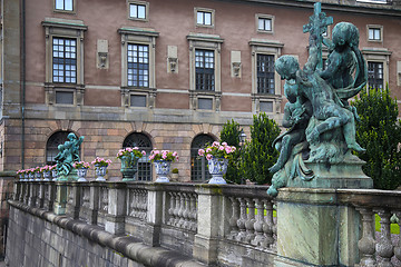 Image showing  bronze sculpture Religion at the Royal palace statue, Stockholm