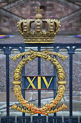 Image showing The fence of the Royal Palace with crown in Stockholm, Sweden