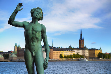 Image showing Song statue, Stadshuset and View of Gamla Stan in Stockholm, Swe