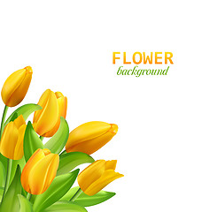 Image showing  Spring Natural Bouquet with Yellow Tulips Flowers Isolated