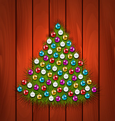 Image showing Christmas Tree Decorated Colorful Balls