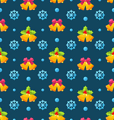 Image showing Christmas Seamless Texture with Jingle Bells and Snowflakes