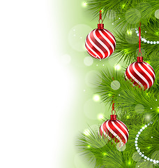 Image showing Christmas glowing background with fir branches and glass balls