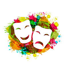Image showing Comedy and tragedy simple masks for Carnival on colorful grunge 