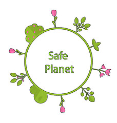 Image showing Frame form circle green earth plant flower cry safe planet