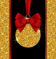 Image showing Glitter Card with Christmas Ball with Golden Surface