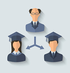 Image showing Flat icons of teacher and his students have graduated from the U