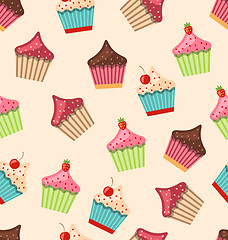 Image showing Seamless Pattern with Different Muffins