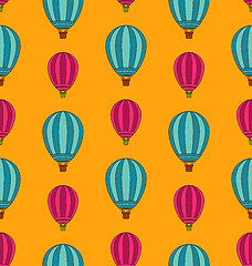 Image showing Old Seamless Travel Pattern of Air Colorful Balloons