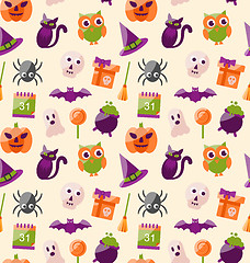 Image showing Halloween Seamless Pattern with Colorful Flat Icons