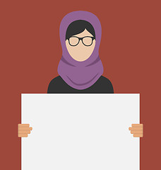 Image showing Arabic Woman Holding a Blank Horizontal Banner