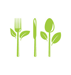 Image showing  Healthy Food Icon with Cutlery and Leaves