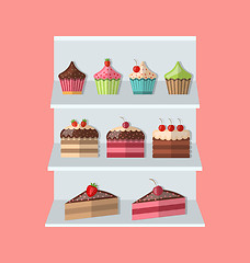 Image showing Delicious sweets piece cake stand market icons set