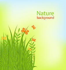 Image showing Summer Background with Grass and Butterflies