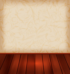 Image showing Floral wallpaper and wooden floor