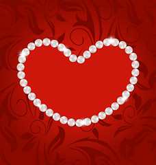 Image showing Floral postcard with heart made in pearls for Valentine Day, cop