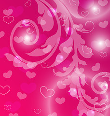 Image showing Valentine Day template with abstract floral elements and light e