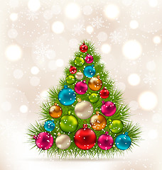 Image showing Christmas tree and colorful balls on light background