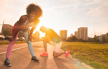 Image showing multiethnic group of people on the jogging