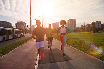Image showing multiethnic group of people on the jogging