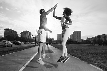 Image showing multiethnic group of people on the jogging