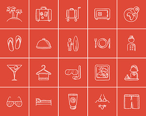 Image showing Travel and holiday sketch icon set.