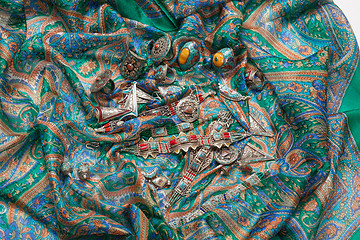 Image showing Handmade Jewelry On Fabric Background