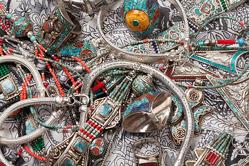 Image showing Handmade Jewelry On Fabric Background