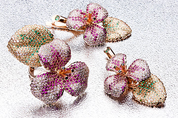 Image showing Handmade Ring And Earrings On Metal Background