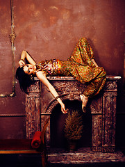 Image showing portrait of beauty sensual young woman in oriental style in luxury room, pakistani people concept